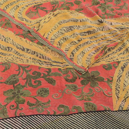 Sanskriti Vintage Indiske Sarier Ren Georgette Silke Trykt Sari Håndværk Bæredygtigt Stoff