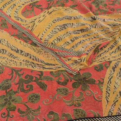 Sanskriti Vintage Indiske Sarier Ren Georgette Silke Trykt Sari Håndværk Bæredygtigt Stoff