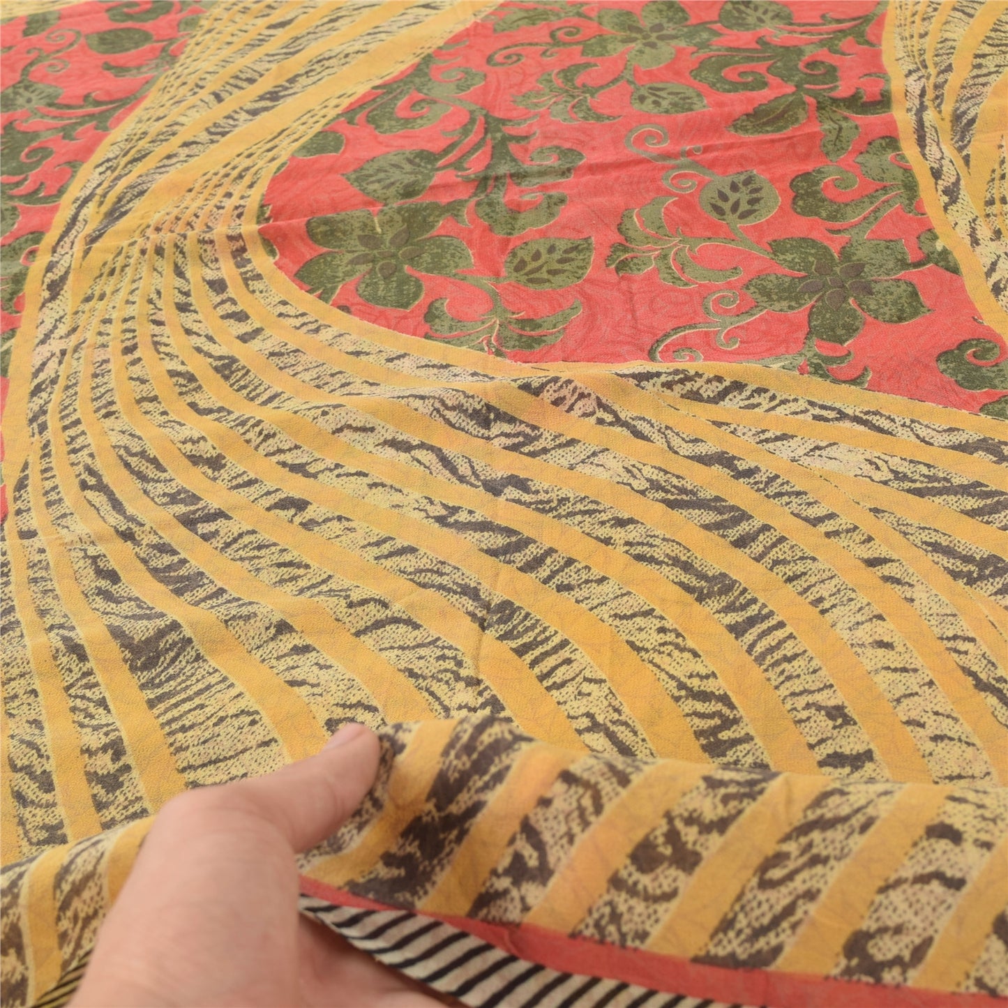 Sanskriti Vintage Indiske Sarier Ren Georgette Silke Trykt Sari Håndværk Bæredygtigt Stoff