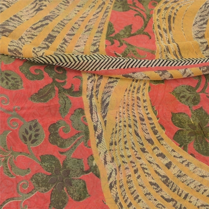 Sanskriti Vintage Indiske Sarier Ren Georgette Silke Trykt Sari Håndværk Bæredygtigt Stoff