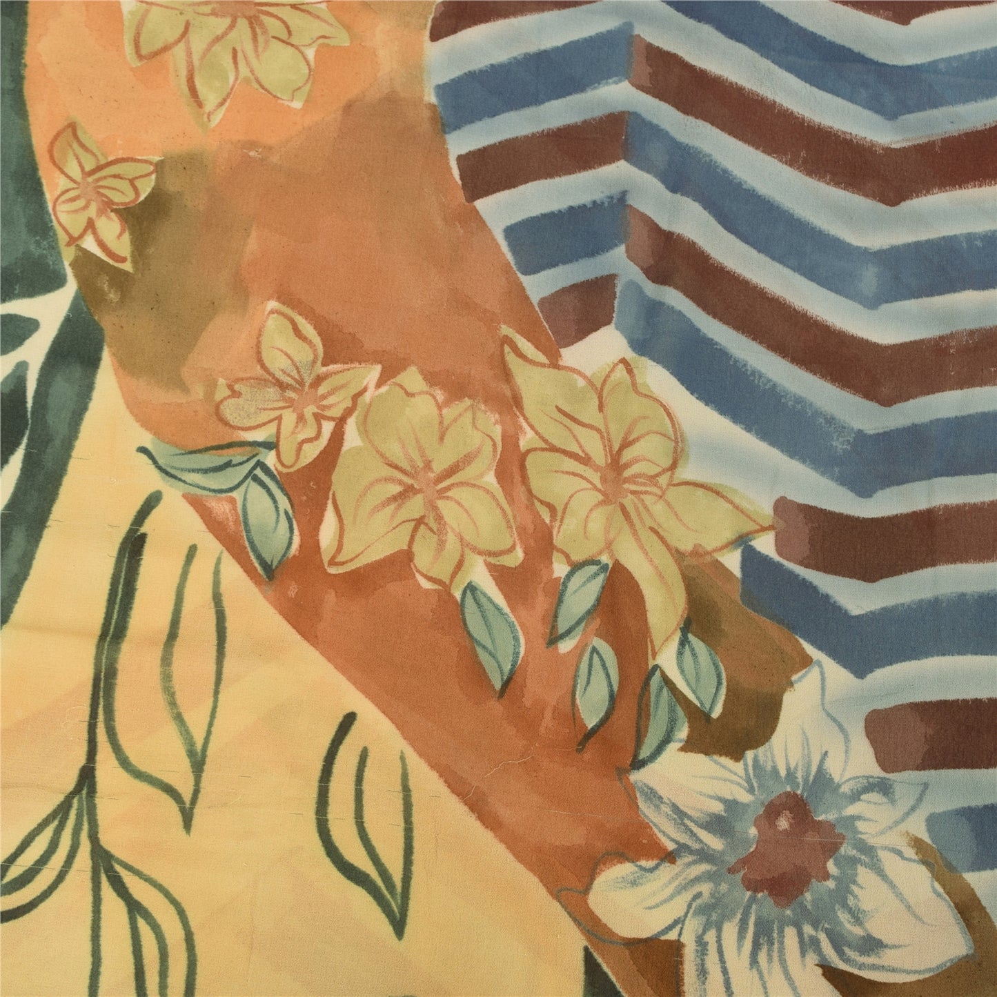 Sanskriti Vintage Blend Georgette Cream Printed Saree 5 Yd Floral Craft Fabric Floral Recycled For Quilting Felting, Home Decor,Upcyclers