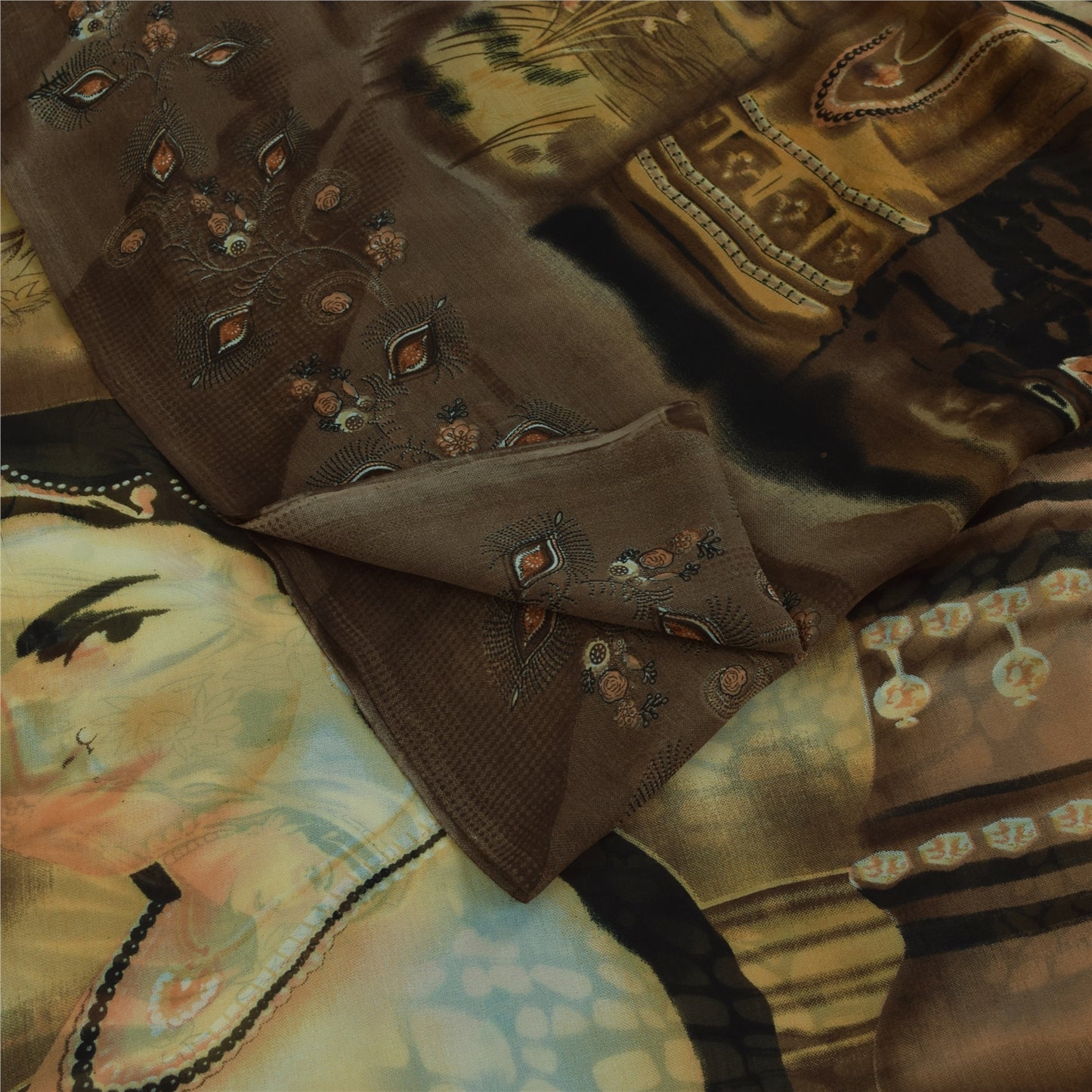 Sanskriti Vintage Sarees Brown Women Digital Printed Georgette Sari Craft Sustainable Fabric