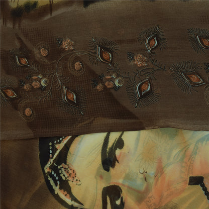 Sanskriti Vintage Sarees Brown Women Digital Printed Georgette Sari Craft Sustainable Fabric