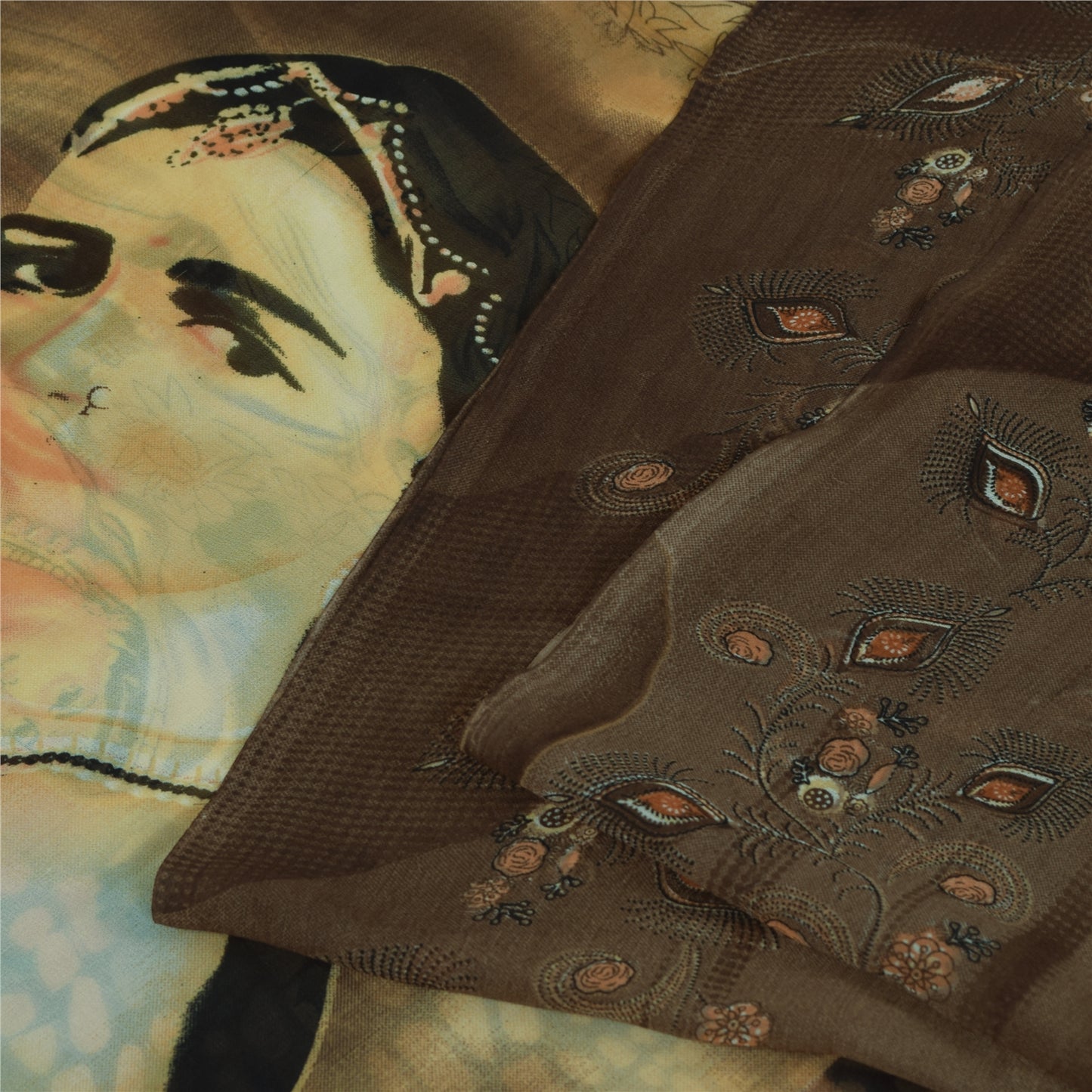 Sanskriti Vintage Sarees Brown Women Digital Printed Georgette Sari Craft Sustainable Fabric