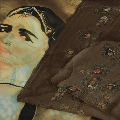 Sanskriti Vintage Sarees Brown Women Digital Printed Georgette Sari Craft Sustainable Fabric