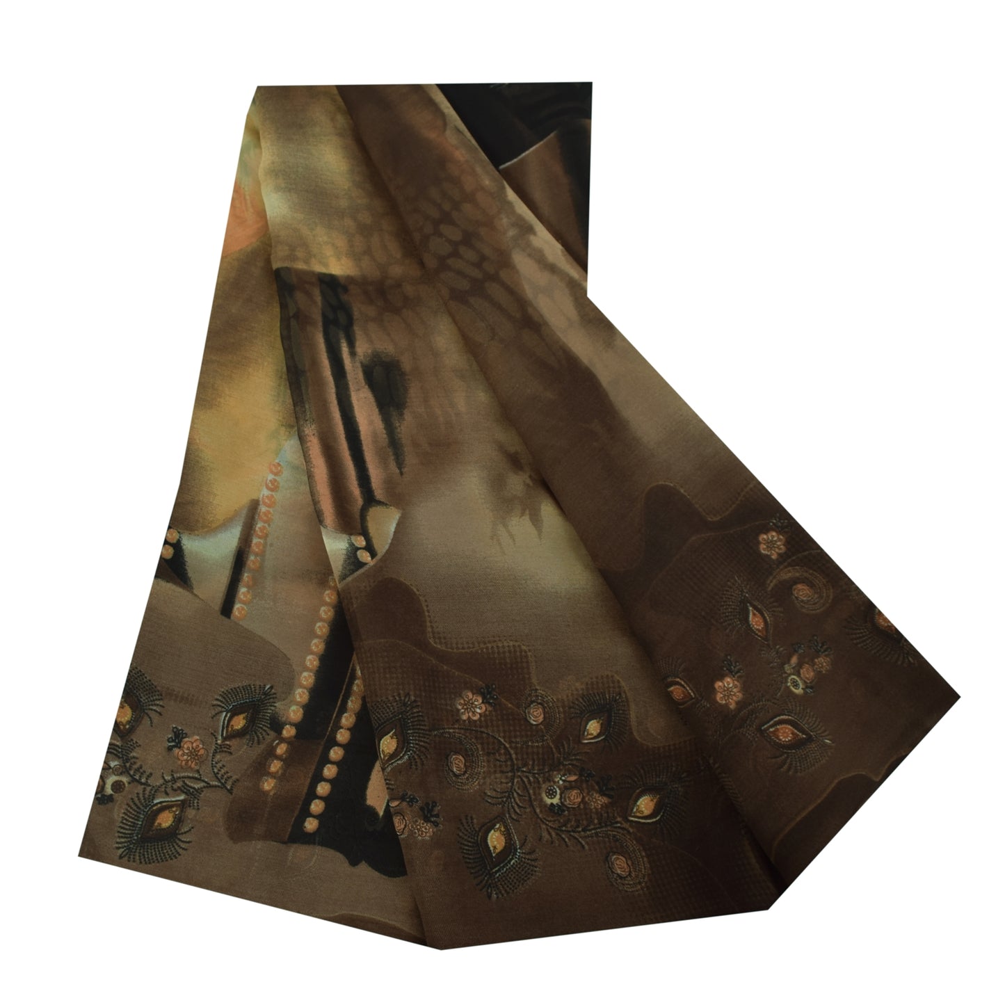 Sanskriti Vintage Sarees Brown Women Digital Printed Georgette Sari Craft Sustainable Fabric