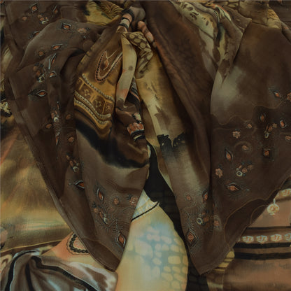 Sanskriti Vintage Sarees Brown Women Digital Printed Georgette Sari Craft Sustainable Fabric