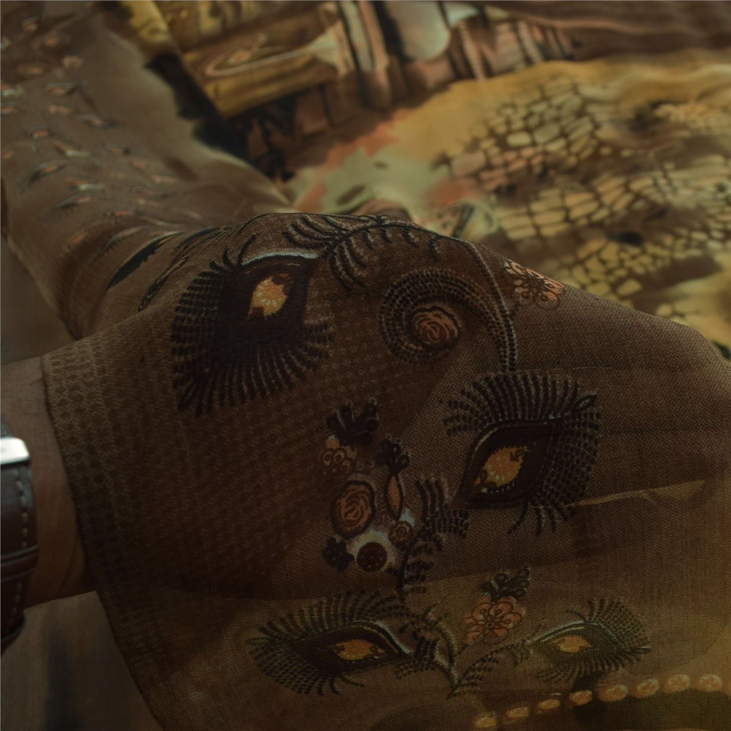 Sanskriti Vintage Sarees Brown Women Digital Printed Georgette Sari Craft Sustainable Fabric