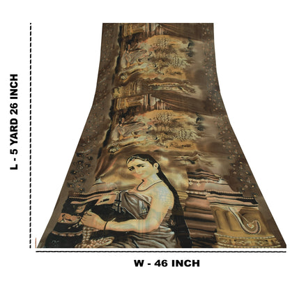 Sanskriti Vintage Sarees Brown Women Digital Printed Georgette Sari Craft Sustainable Fabric