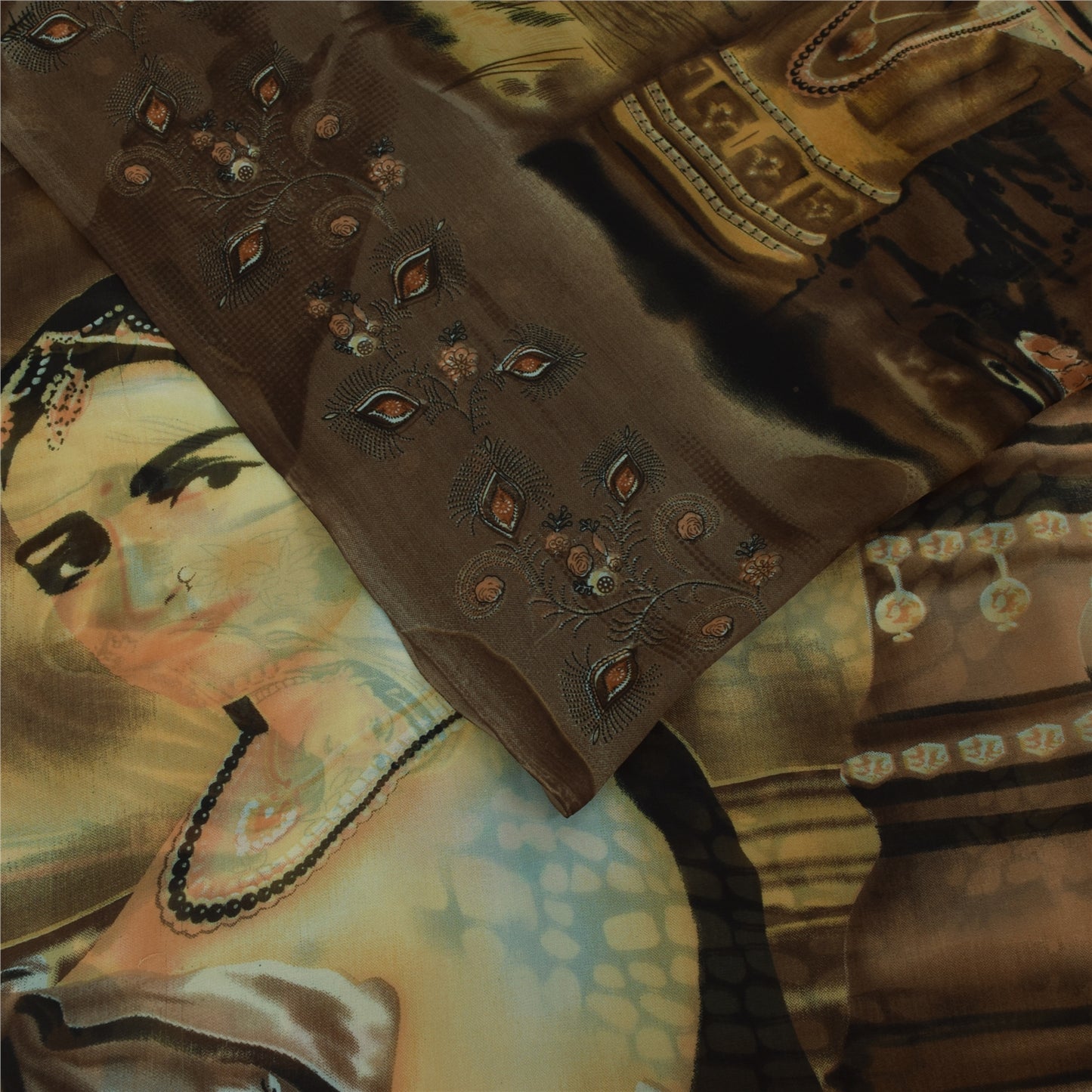 Sanskriti Vintage Sarees Brown Women Digital Printed Georgette Sari Craft Sustainable Fabric