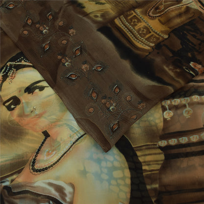 Sanskriti Vintage Sarees Brown Women Digital Printed Georgette Sari Craft Sustainable Fabric