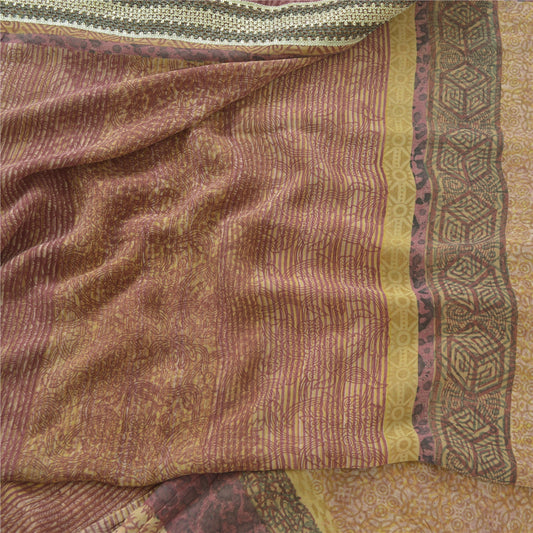 Sanskriti Vintage Sarees Purple Pure Georgette Silk Printed Sari Craft Sustainable Fabric