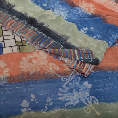 Sanskriti Vintage Sari 100% Pure Georgette Silk Multicolor Printed Saree 5Yd Craft Fabric Home Decor, Women Floral Outfit, Silk Scrap