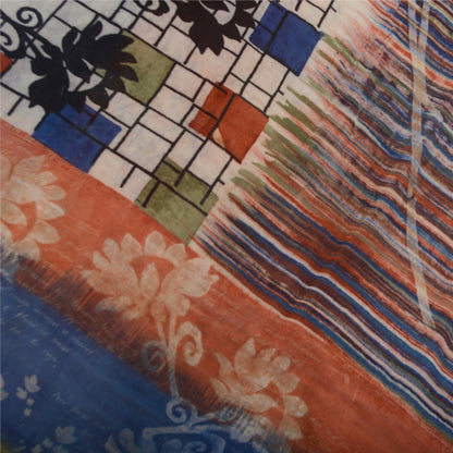 Sanskriti Vintage Sari 100% Pure Georgette Silk Multicolor Printed Saree 5Yd Craft Fabric Home Decor, Women Floral Outfit, Silk Scrap