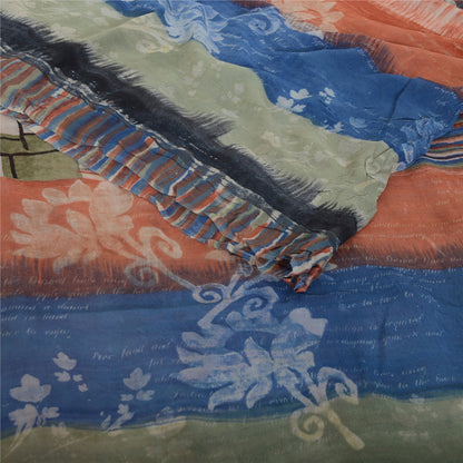 Sanskriti Vintage Sari 100% Pure Georgette Silk Multicolor Printed Saree 5Yd Craft Fabric Home Decor, Women Floral Outfit, Silk Scrap
