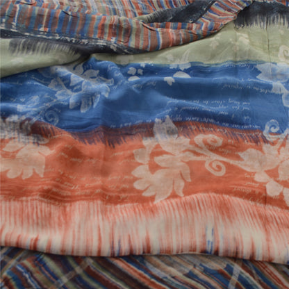 Sanskriti Vintage Sari 100% Pure Georgette Silk Multicolor Printed Saree 5Yd Craft Fabric Home Decor, Women Floral Outfit, Silk Scrap