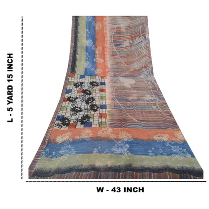 Sanskriti Vintage Sari 100% Pure Georgette Silk Multicolor Printed Saree 5Yd Craft Fabric Home Decor, Women Floral Outfit, Silk Scrap