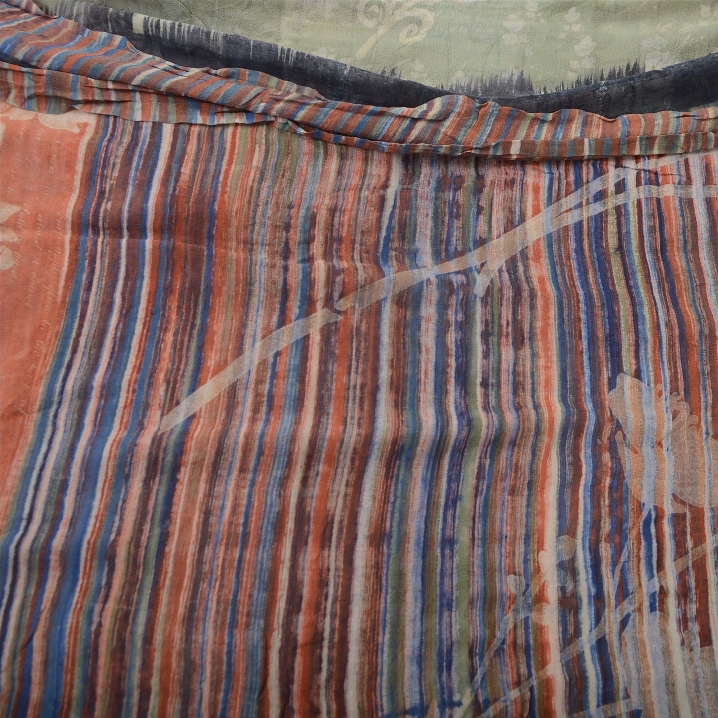 Sanskriti Vintage Sari 100% Pure Georgette Silk Multicolor Printed Saree 5Yd Craft Fabric Home Decor, Women Floral Outfit, Silk Scrap