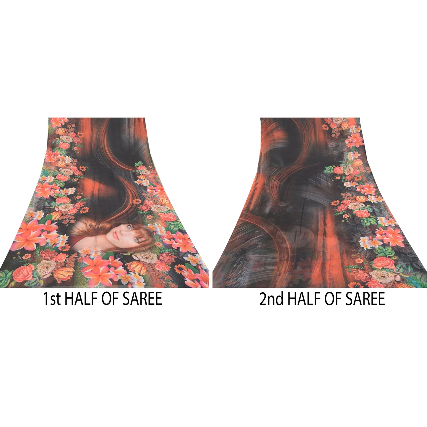 Sanskriti Vintage Sarees Black Digital Printed Georgette Sari Soft Craft Sustainable Fabric