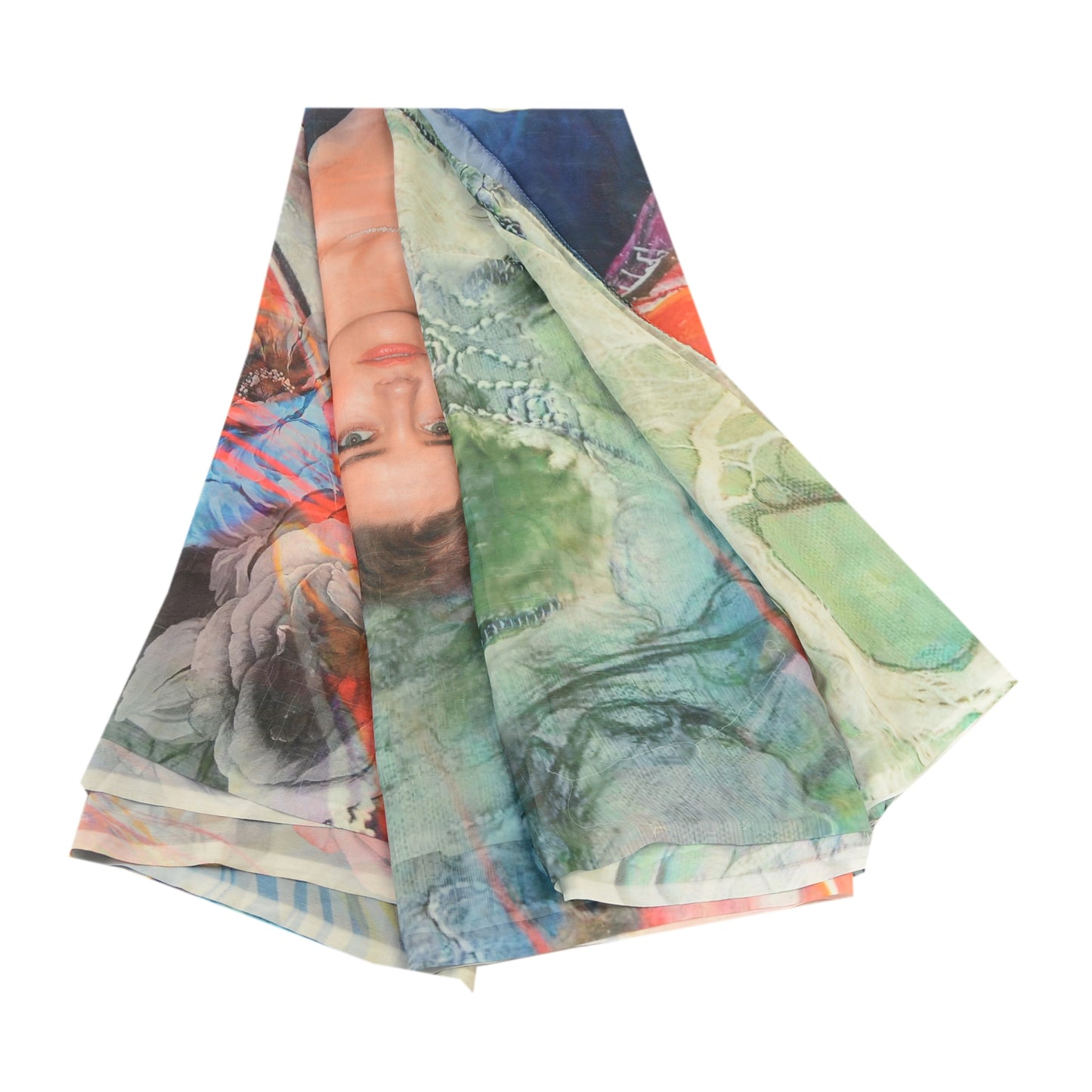 Sanskriti Vintage Sarees Multi Digital Printed Georgette Sari Soft Craft Sustainable Fabric