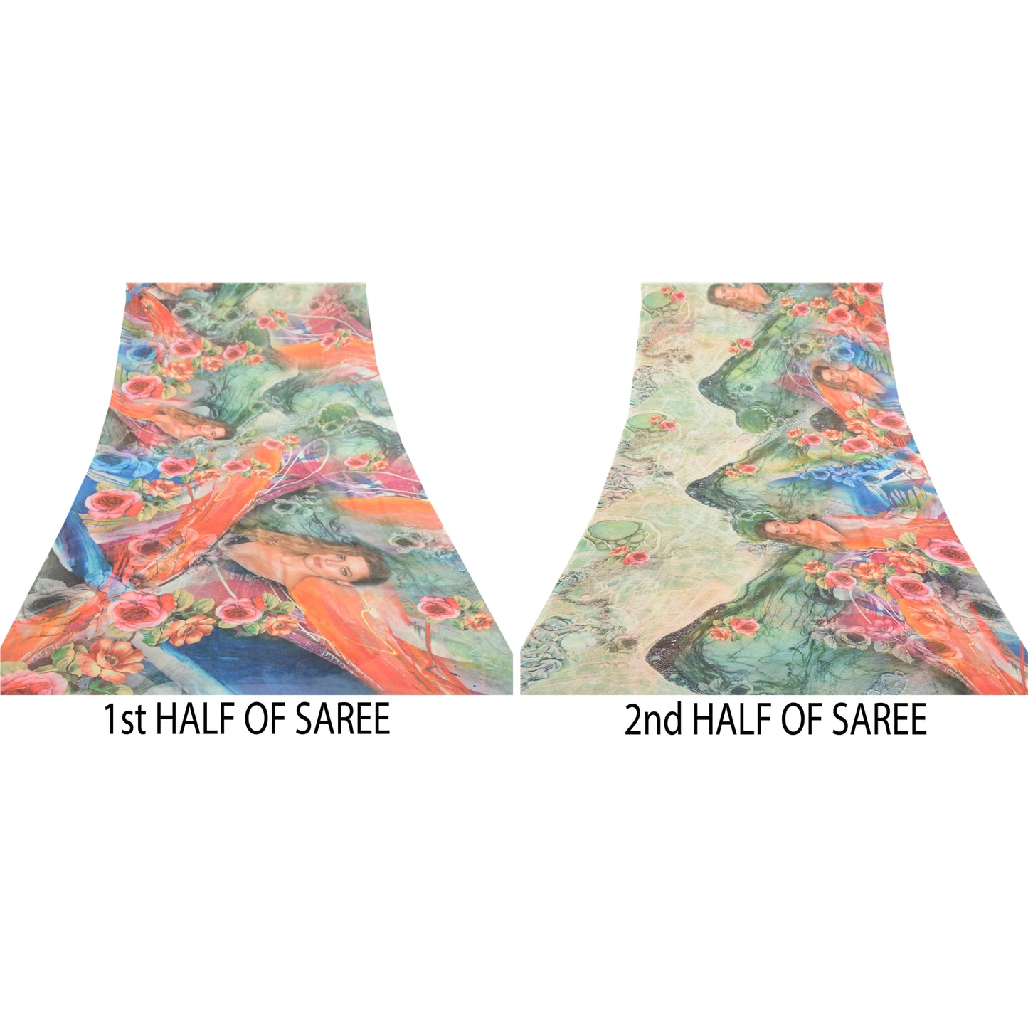 Sanskriti Vintage Sarees Multi Digital Printed Georgette Sari Soft Craft Sustainable Fabric