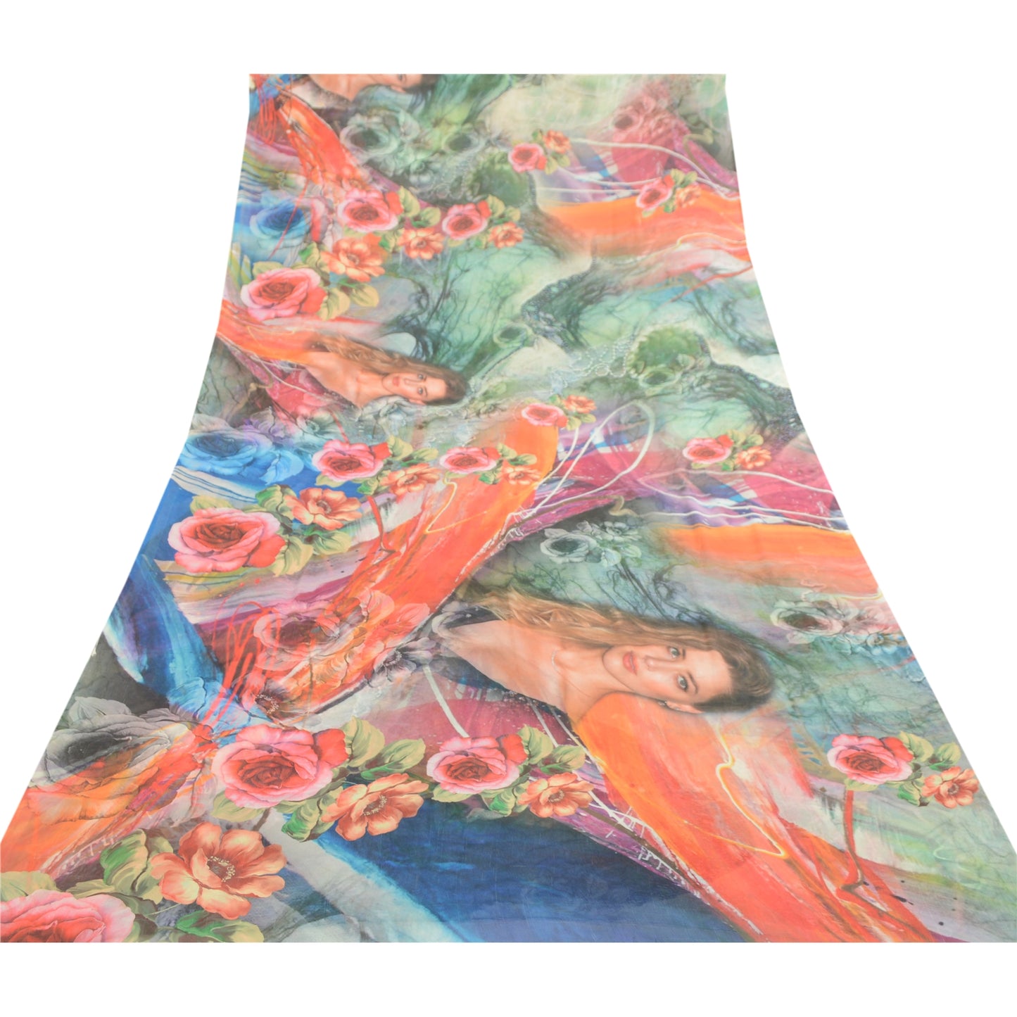 Sanskriti Vintage Sarees Multi Digital Printed Georgette Sari Soft Craft Sustainable Fabric