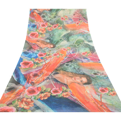 Sanskriti Vintage Sarees Multi Digital Printed Georgette Sari Soft Craft Sustainable Fabric