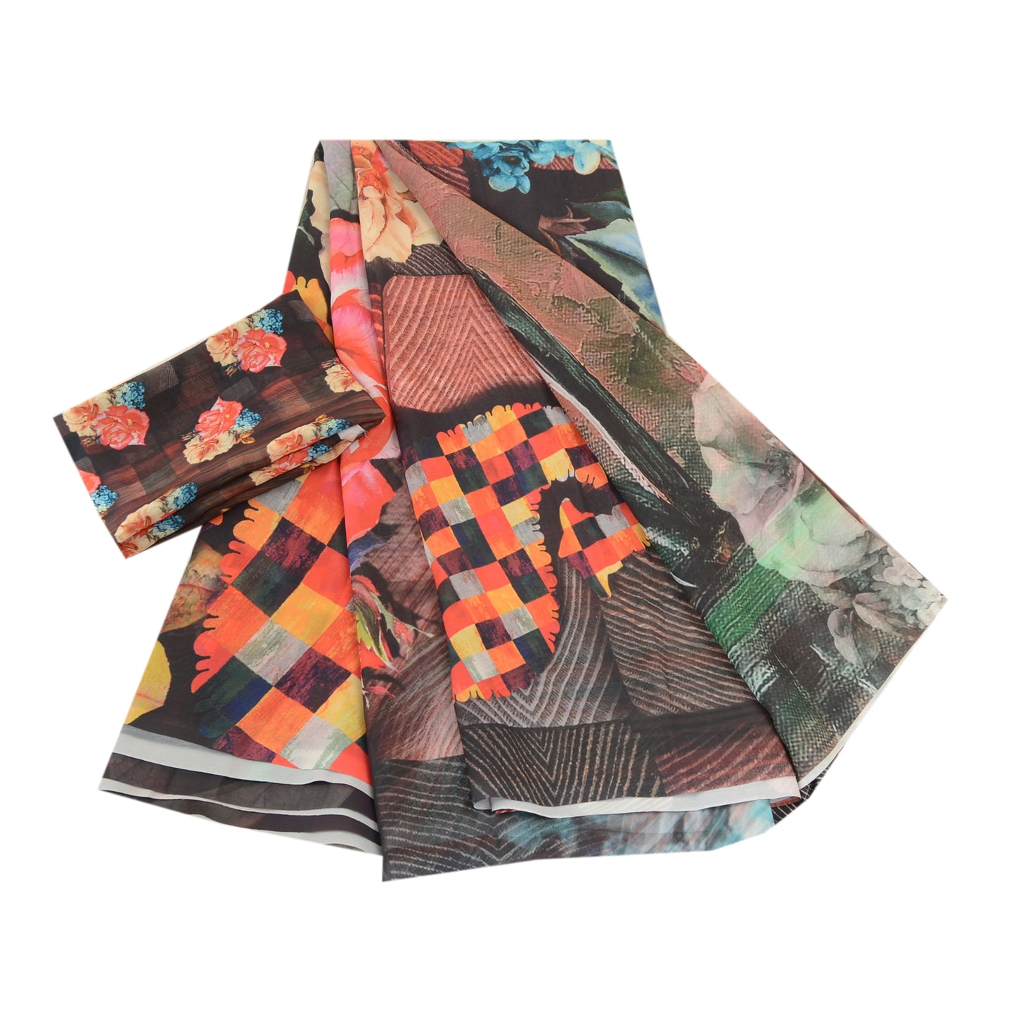 Sanskriti Vintage Sarees Multi Digital Printed Georgette Blouse Piece Sari Craft Sustainable Fabric