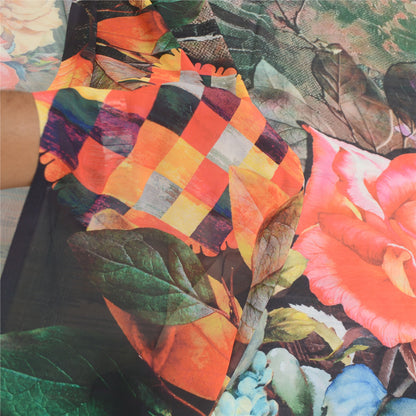 Sanskriti Vintage Sarees Multi Digital Printed Georgette Blouse Piece Sari Craft Sustainable Fabric