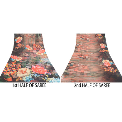 Sanskriti Vintage Sarees Multi Digital Printed Georgette Blouse Piece Sari Craft Sustainable Fabric