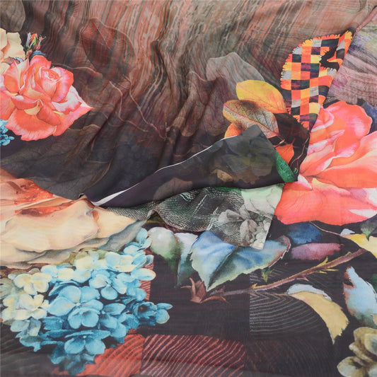 Sanskriti Vintage Sarees Multi Digital Printed Georgette Blouse Piece Sari Craft Sustainable Fabric