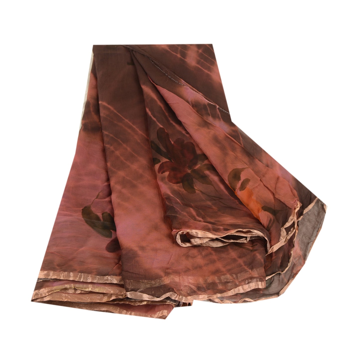 Sanskriti Vintage Sari Blend Georgette Tie-Dye Brown Printed Sarees 5 Yd Craft Fabric Create-Floral Dresses, Kaftans, Skirts, Tops