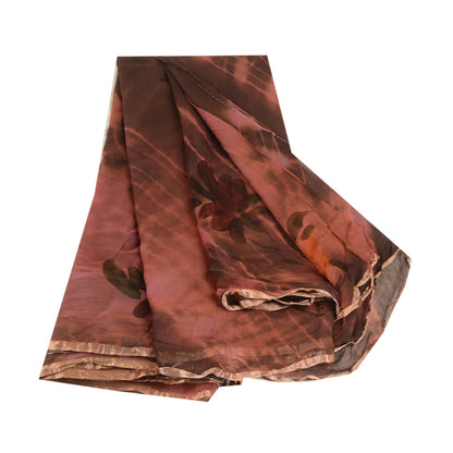 Sanskriti Vintage Sari Blend Georgette Tie-Dye Brown Printed Sarees 5 Yd Craft Fabric Create-Floral Dresses, Kaftans, Skirts, Tops