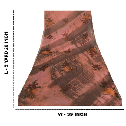 Sanskriti Vintage Sari Blend Georgette Tie-Dye Brown Printed Sarees 5 Yd Craft Fabric Create-Floral Dresses, Kaftans, Skirts, Tops