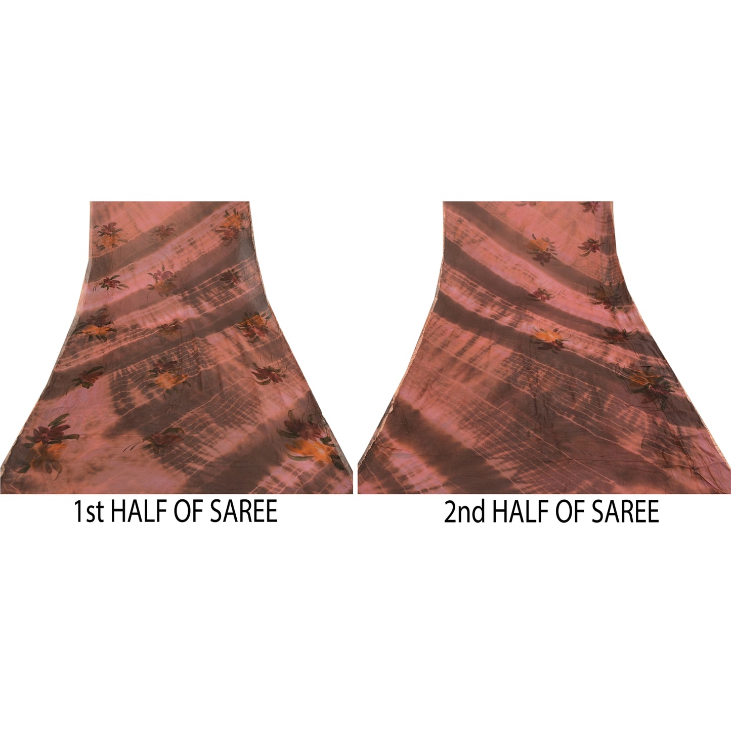 Sanskriti Vintage Sari Blend Georgette Tie-Dye Brown Printed Sarees 5 Yd Craft Fabric Create-Floral Dresses, Kaftans, Skirts, Tops