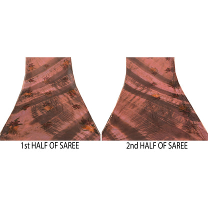 Sanskriti Vintage Sari Blend Georgette Tie-Dye Brown Printed Sarees 5 Yd Craft Fabric Create-Floral Dresses, Kaftans, Skirts, Tops