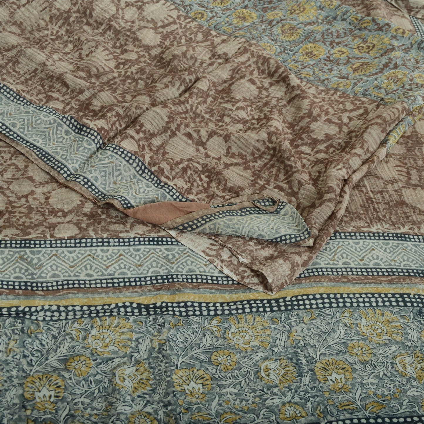 Sanskriti Vintage Sari Blend Georgette Indian Multicolor Printed Saree 5 Yd Craft Fabric Home Decor, Women Floral Outfit, Silk Scrap