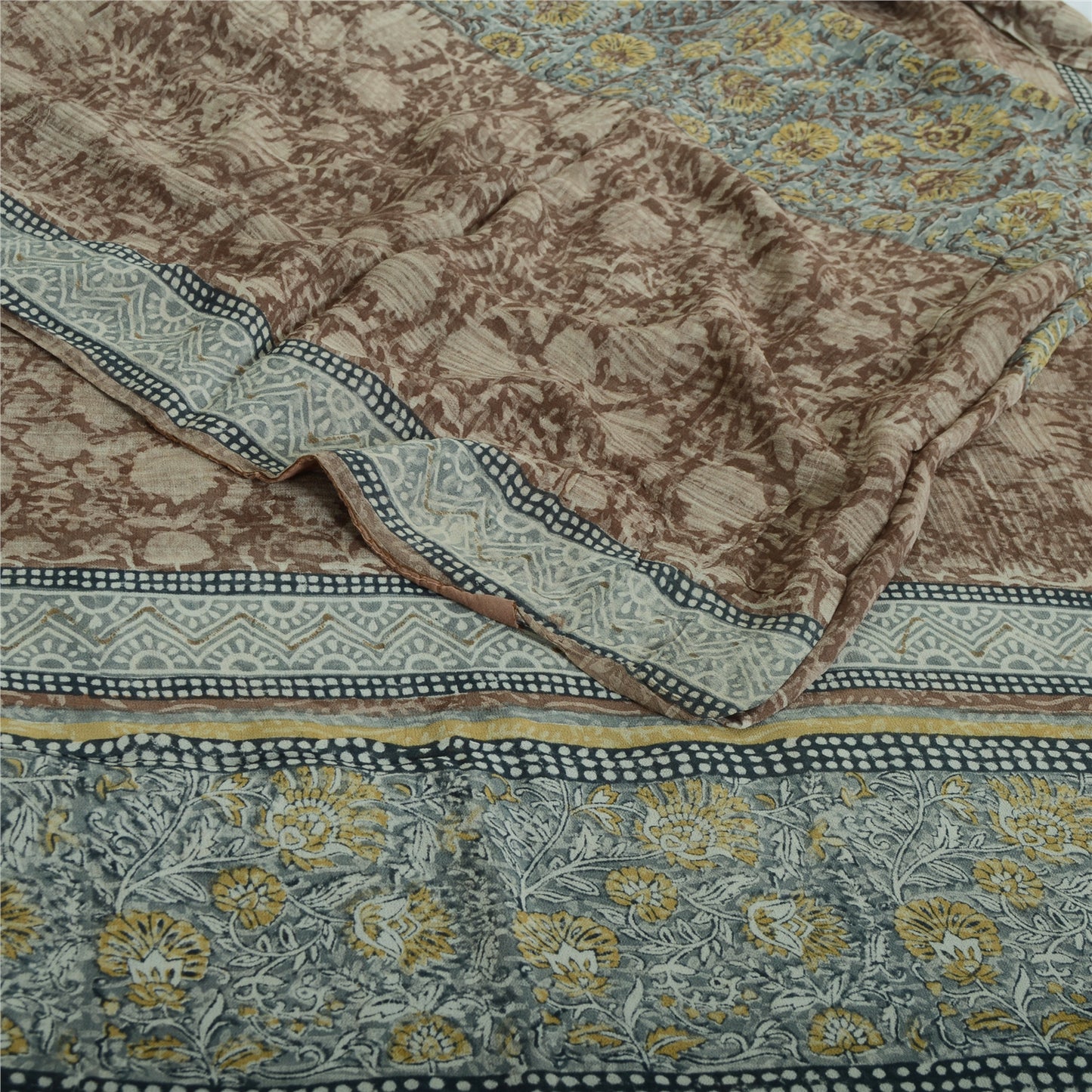 Sanskriti Vintage Sari Blend Georgette Indian Multicolor Printed Saree 5 Yd Craft Fabric Home Decor, Women Floral Outfit, Silk Scrap