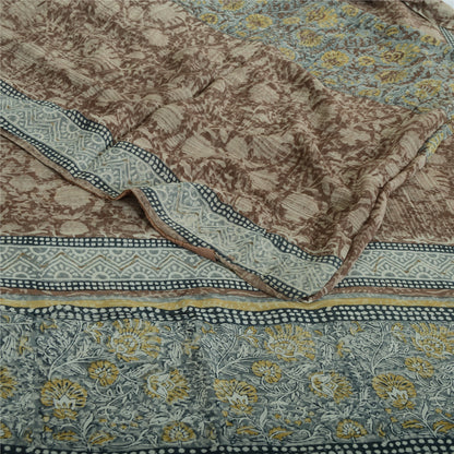 Sanskriti Vintage Sari Blend Georgette Indian Multicolor Printed Saree 5 Yd Craft Fabric Home Decor, Women Floral Outfit, Silk Scrap