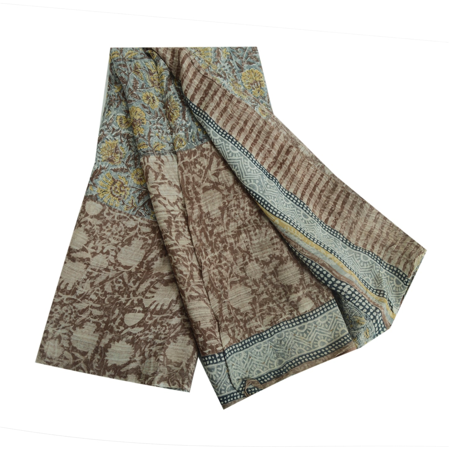 Sanskriti Vintage Sari Blend Georgette Indian Multicolor Printed Saree 5 Yd Craft Fabric Home Decor, Women Floral Outfit, Silk Scrap
