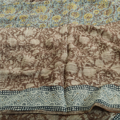 Sanskriti Vintage Sari Blend Georgette Indian Multicolor Printed Saree 5 Yd Craft Fabric Home Decor, Women Floral Outfit, Silk Scrap