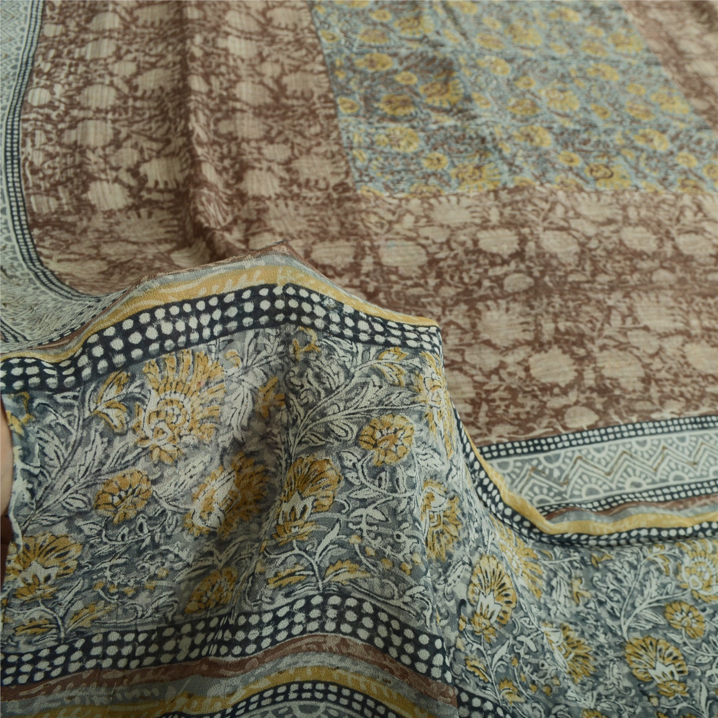Sanskriti Vintage Sari Blend Georgette Indian Multicolor Printed Saree 5 Yd Craft Fabric Home Decor, Women Floral Outfit, Silk Scrap