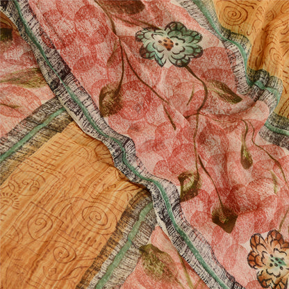 Sanskriti vintage sarier fra Indien brun blanding af geometriske print sari håndværk i bæredygtigt stof