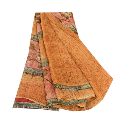 Sanskriti vintage sarier fra Indien brun blanding af geometriske print sari håndværk i bæredygtigt stof