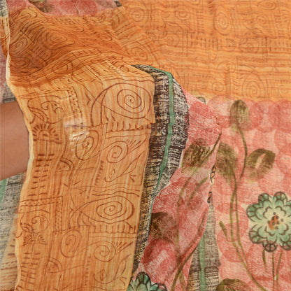 Sanskriti vintage sarier fra Indien brun blanding af geometriske print sari håndværk i bæredygtigt stof