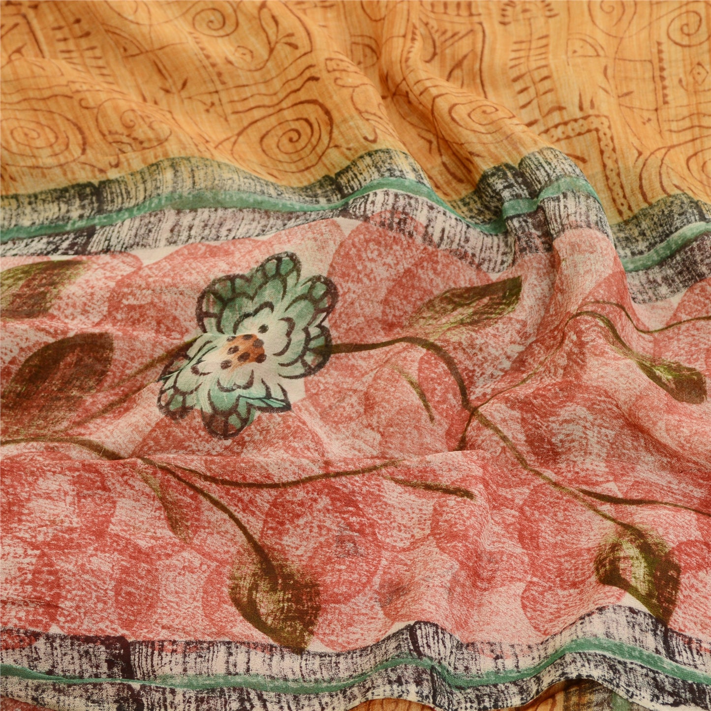 Sanskriti vintage sarier fra Indien brun blanding af geometriske print sari håndværk i bæredygtigt stof
