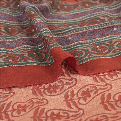 Sanskriti Vintage Sarees Red Embroidered Pure Geogette Silk Printed Sari Sustainable Fabric
