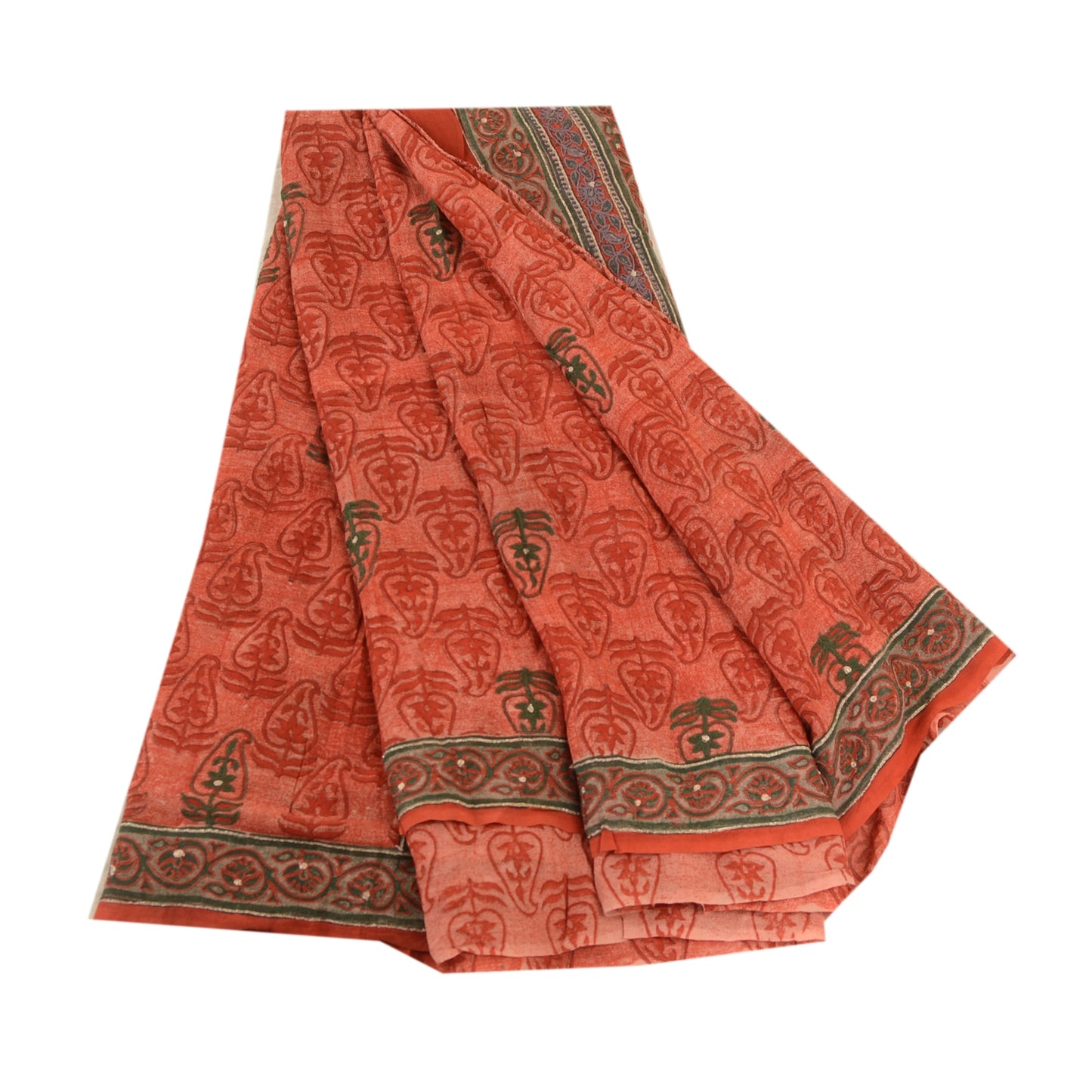 Sanskriti Vintage Sarees Red Embroidered Pure Geogette Silk Printed Sari Sustainable Fabric