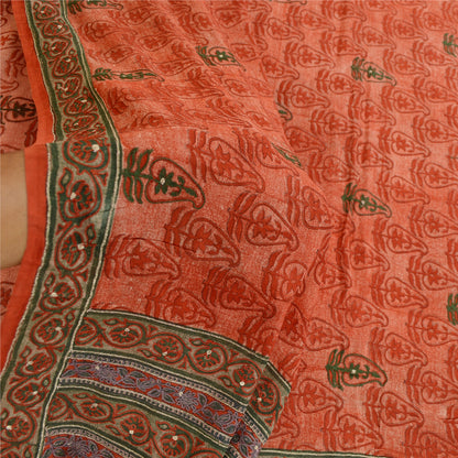 Sanskriti Vintage Sarees Red Embroidered Pure Geogette Silk Printed Sari Sustainable Fabric