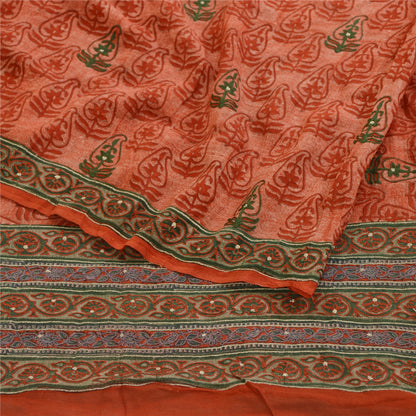 Sanskriti Vintage Sarees Red Embroidered Pure Geogette Silk Printed Sari Sustainable Fabric